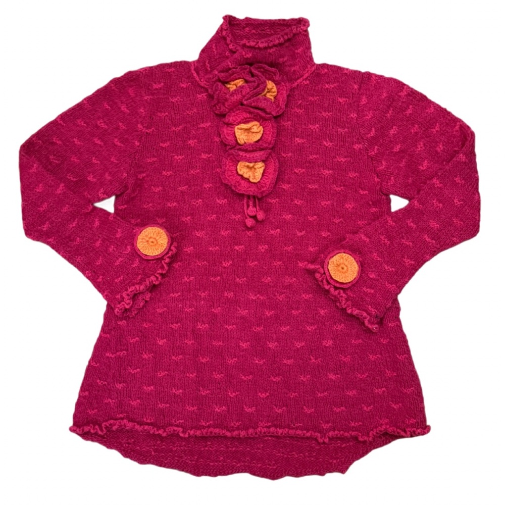 Vintage Y2K Amano Hand-knit Sweater 100% Wool Made in Bolovia Fuchsia M/L